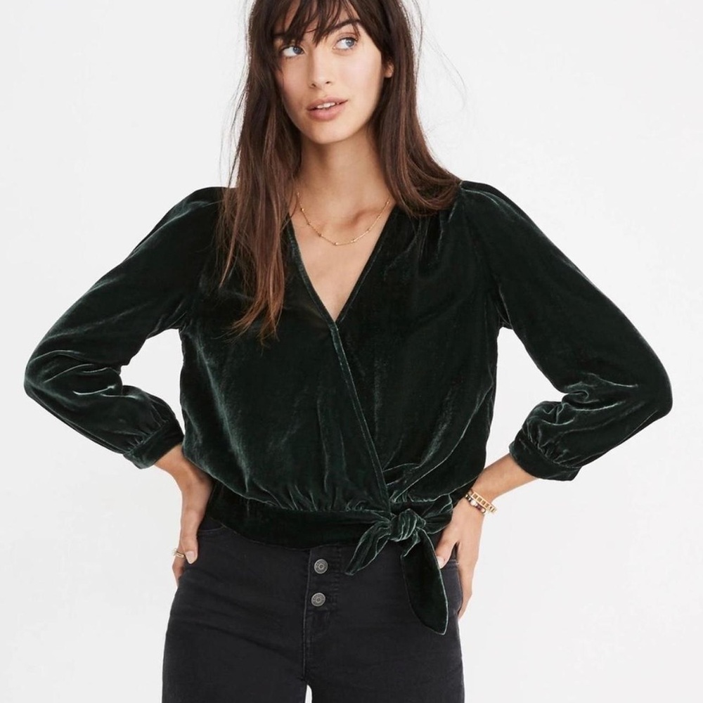 Madewell Velvet Green Wrap Top